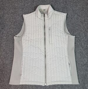Hackett London Reversible Quilted Gilet Vest Men L Vapour Blue Knit Panels Zip